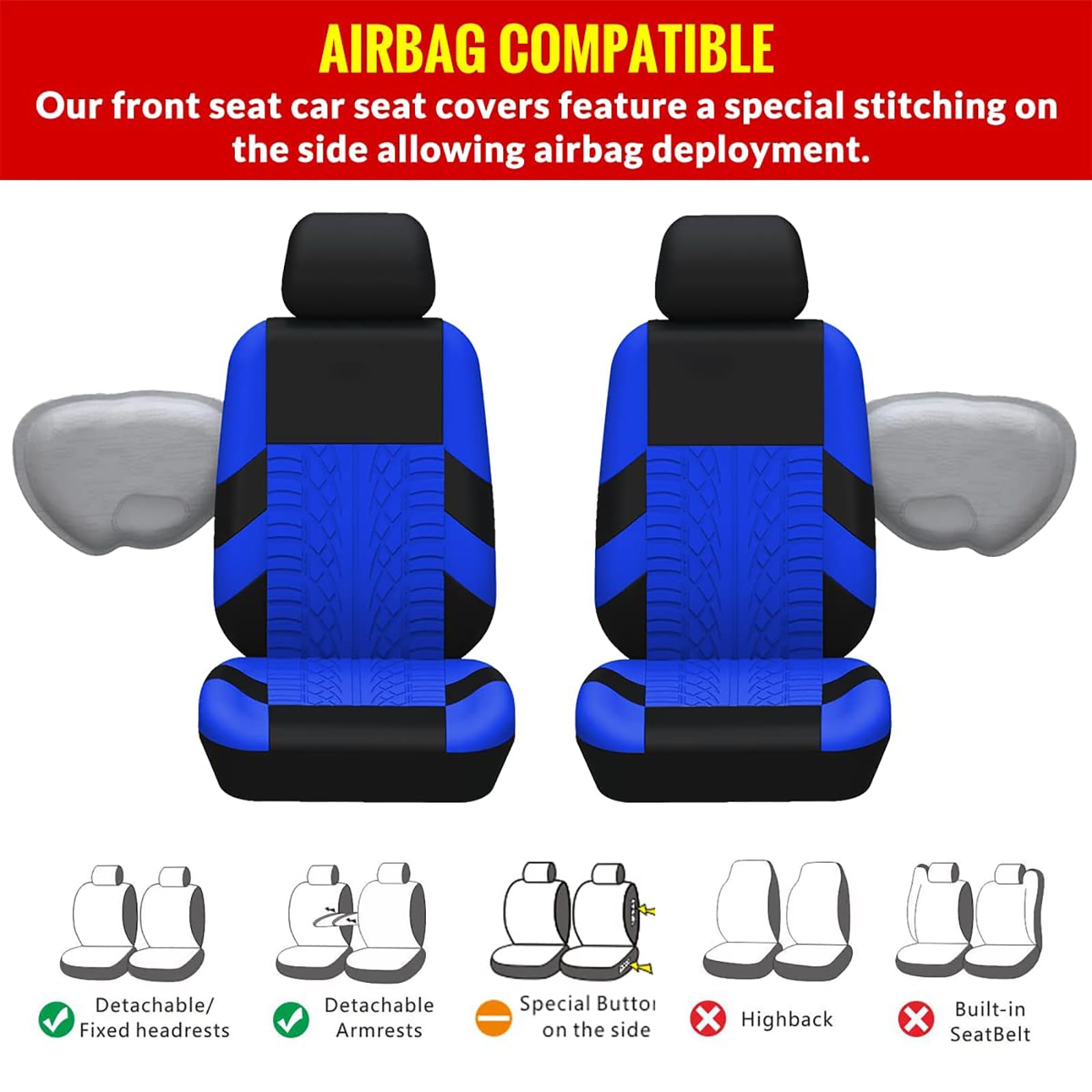MarxaN Ensembles Housses de Siège Voiture pour R-enault Captur -I /2014-2018, Coussin Siege Vant et Arrière Respirante Amovibles Antidérapante Intérieurs Accessoires,E/Blue