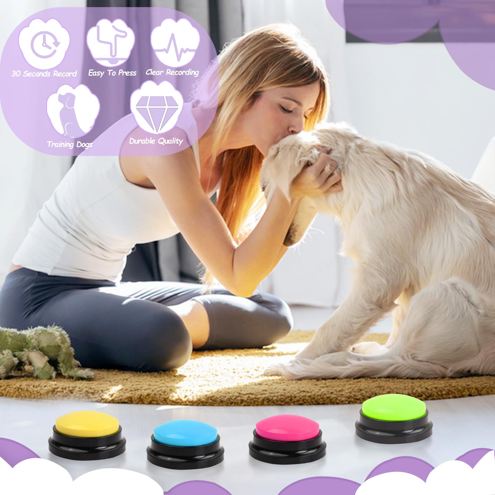 5 Pièces Chien Entraînement Boutons, Animaux Compagnie Communication Boutons, Enregistrable Boutons de Réponse Parlant, Dressage Buzzer pour Chien Chiots et Chat