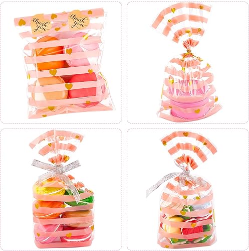 Miniatura 4 de JOERSH Paquete de 100 bolsas de celofán transparente con refuerzo inferior de 8.1 x 5 pulgadas con lazos para galletas, dulces, palomitas de maíz,
