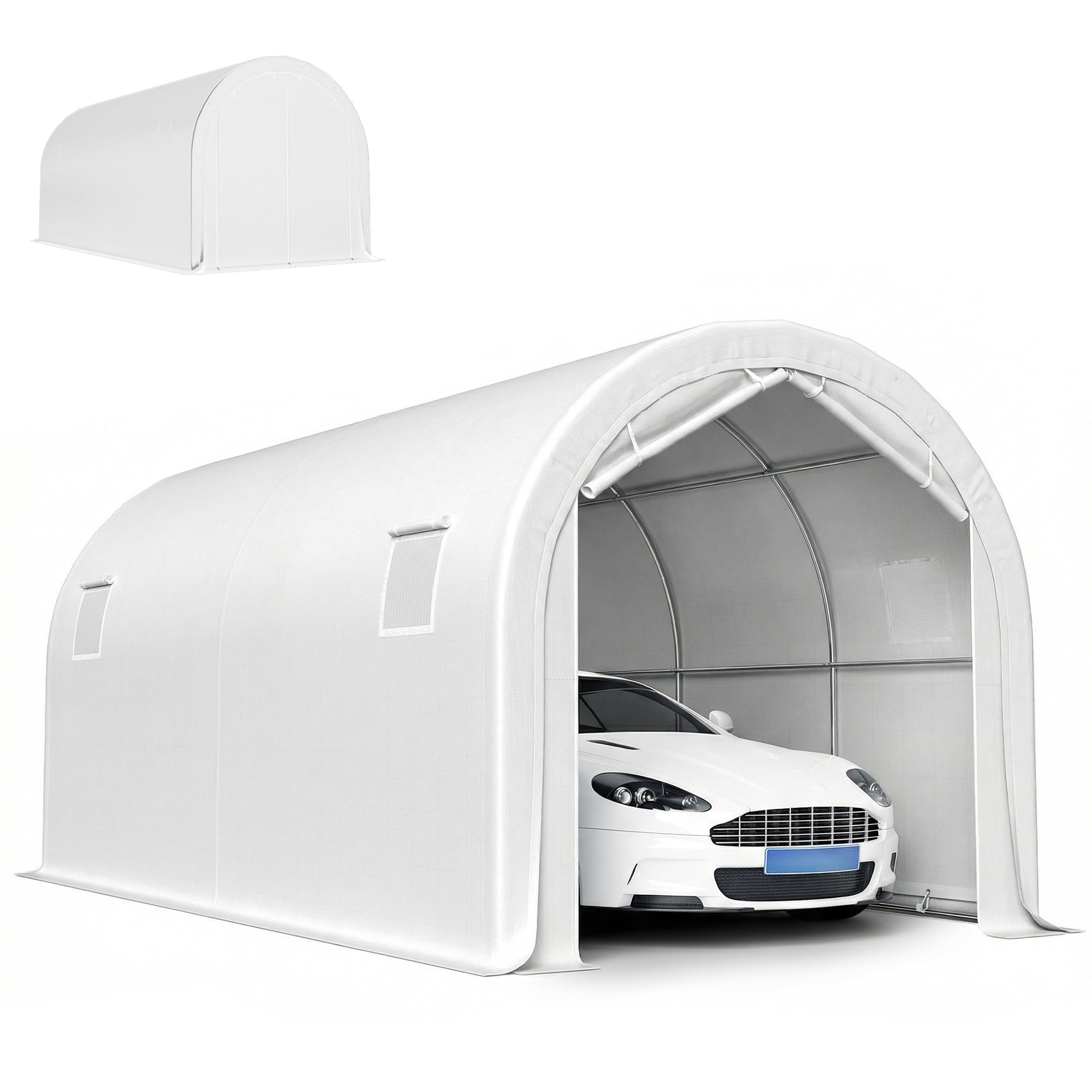 Outsunny Tente Garage Portable 3x6m imperméable Porte Enroulable Blanc