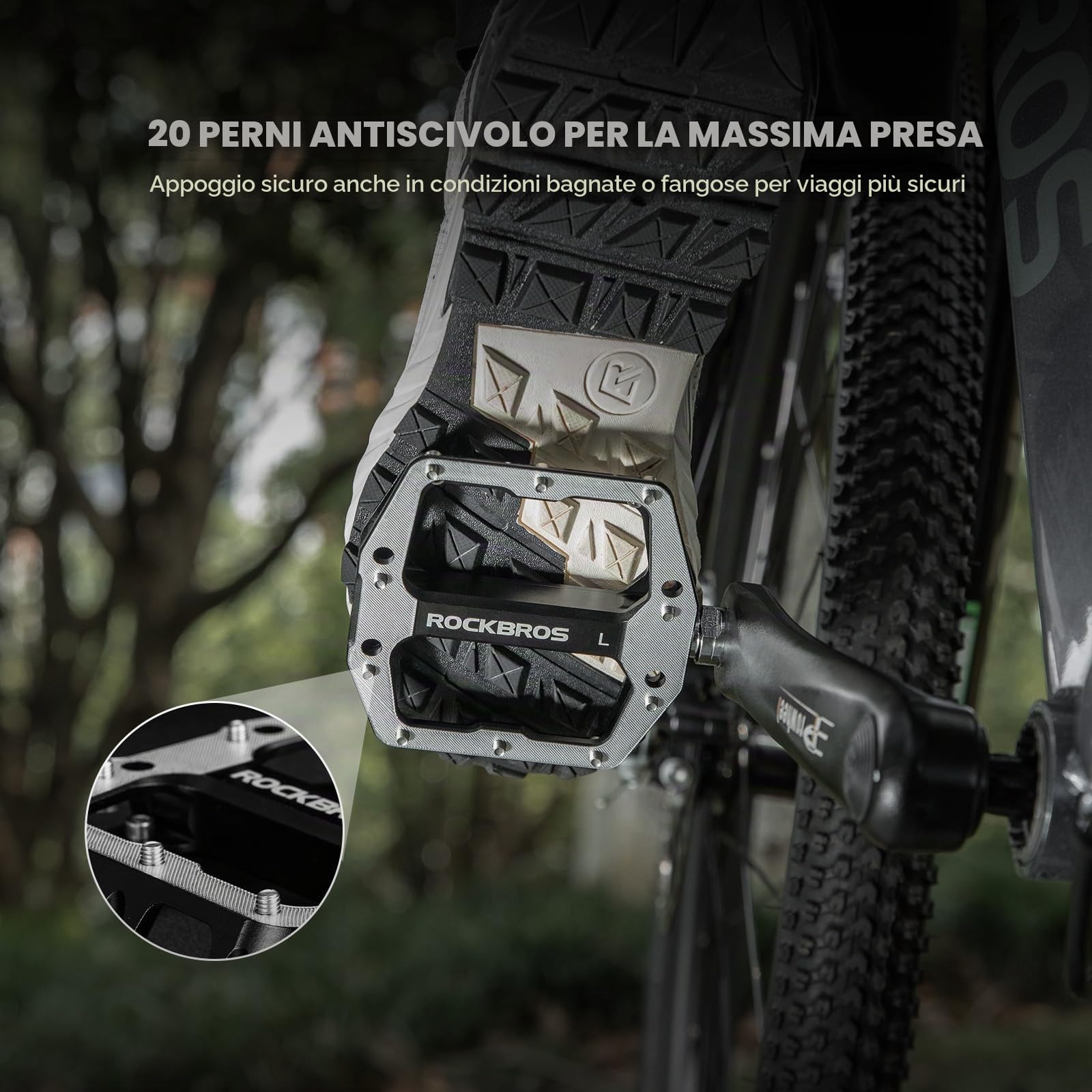 ROCKBROS Pedali per Bicicletta in Lega di Alluminio CNC 9/16", Pedali Flat per Bici MTB con Cuscinetti Sigillati Antiscivolo, Pedale per Bici da Strada Gravel Downhill