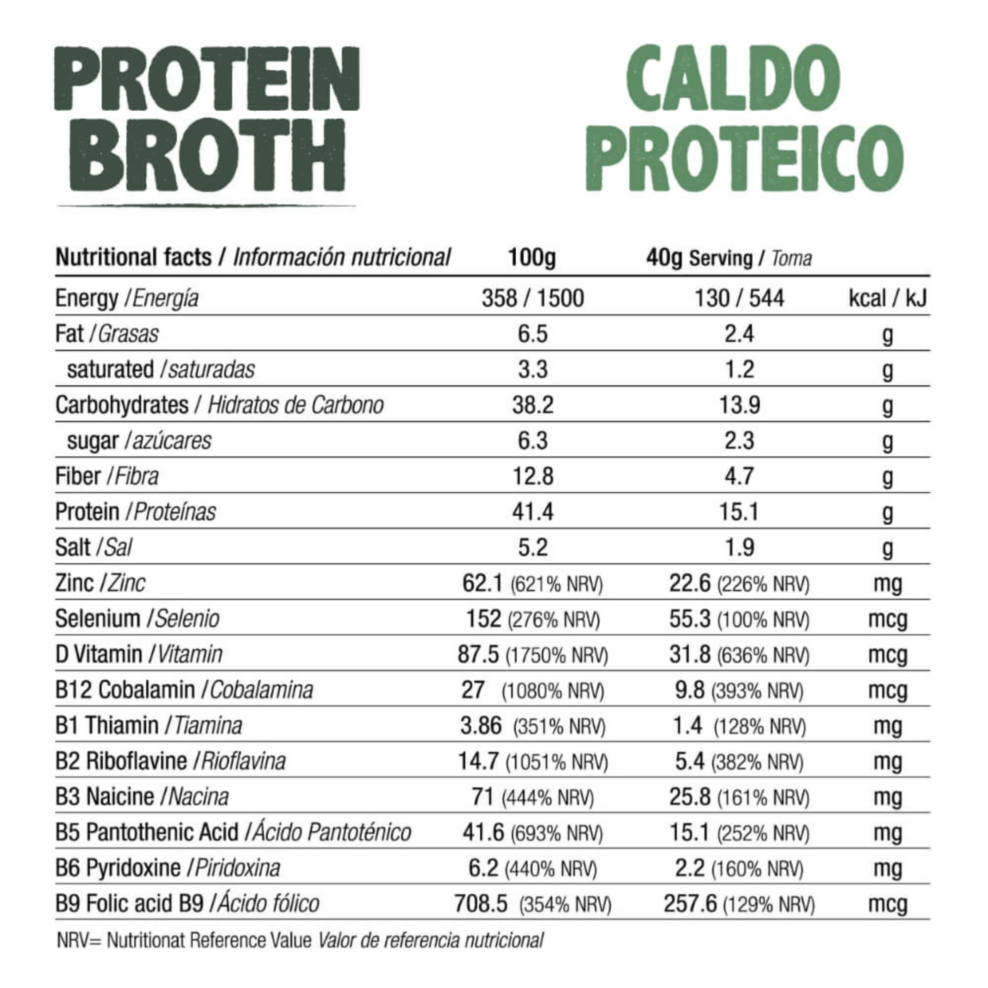Caldo Vegetal Nutricional Proteico en Polvo y Copos 500g | Rico en Proteína 41% y Fibra 13% | Sin Gluten Vegano Sin Azúcares Añadidos