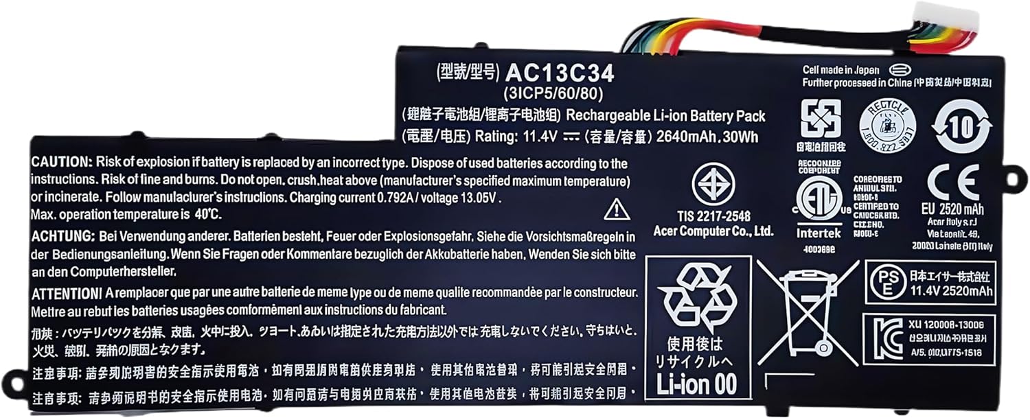 30Wh AC13C34 Laptop Battery for Acer Aspire V5-122P V5-132P E3-111 E3-112V E3-111-C0M6 E3-111-C0UM E3-111-C5AL ES1-111M MS237 High Performance