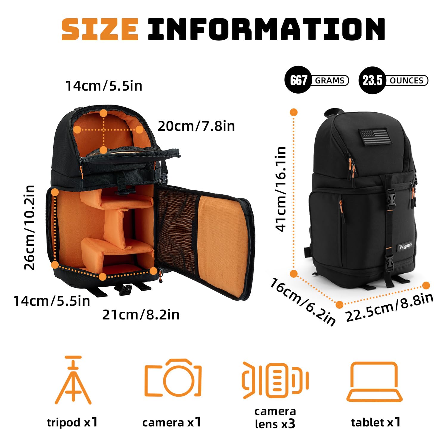 Vogano Kamera-Objektivtaschen & -hüllen, Kameratasche Schutzhüllen, Fotografie-Umhängetasche, kompatibel für Nikon, Canon, Sony DSL/SLR/spiegellose Ausrüstung, Reisen, wasserdicht, 2.0, schwarz, M-L
