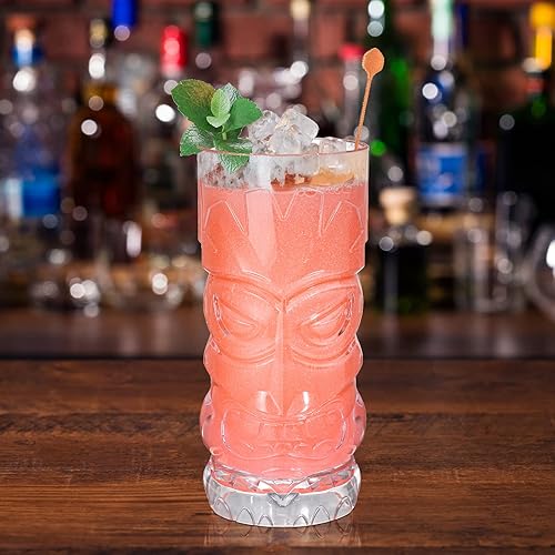 Miniatura 8 de Hacaroa Paquete de 8 vasos Tiki de plástico de 17 onzas, taza de cóctel Tiki transparente, taza Luau Cup Hawaiian Party Beber Vasos para limonada,
