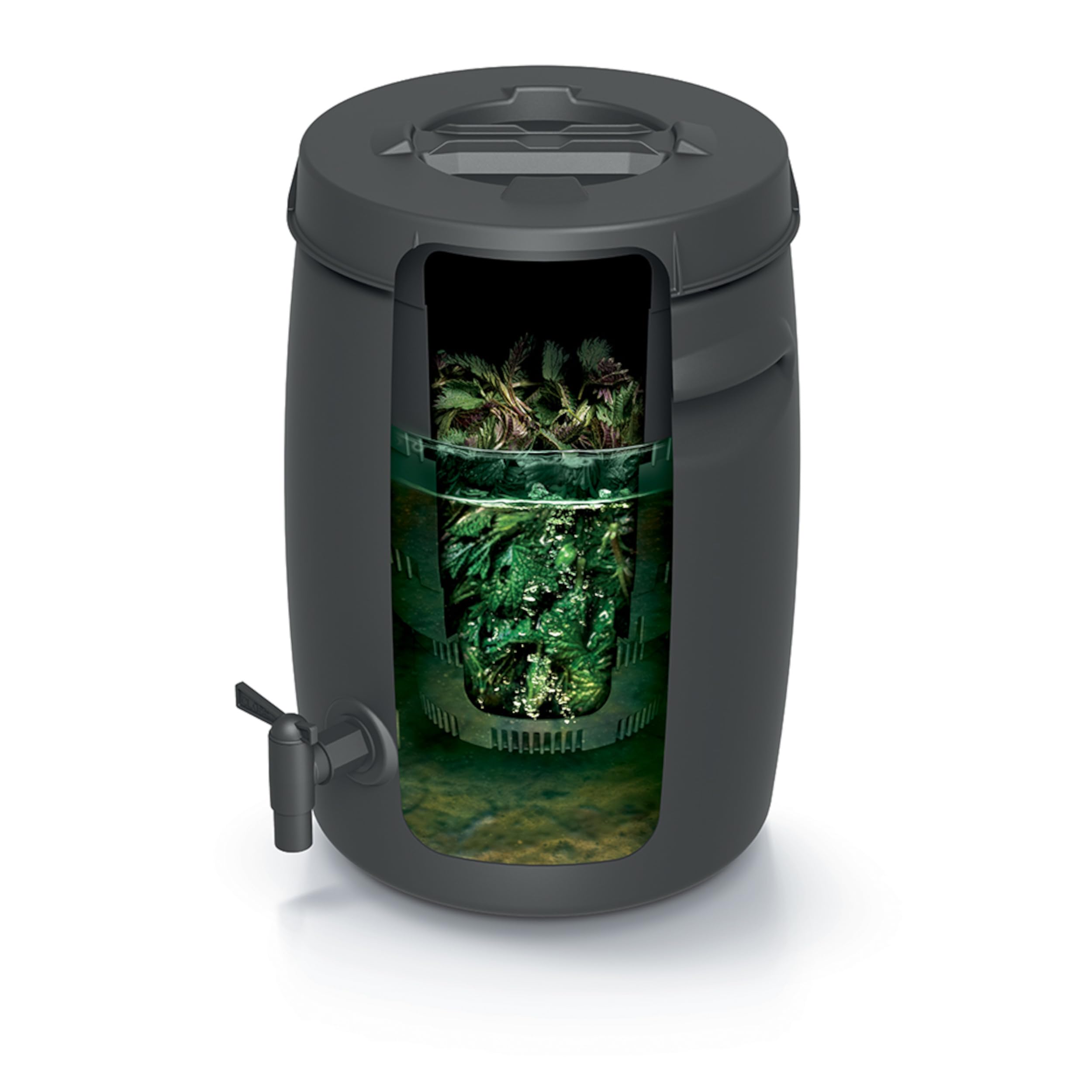 Cubo de basura orgánico para abono con grifo, 25 L, color negro y antracita