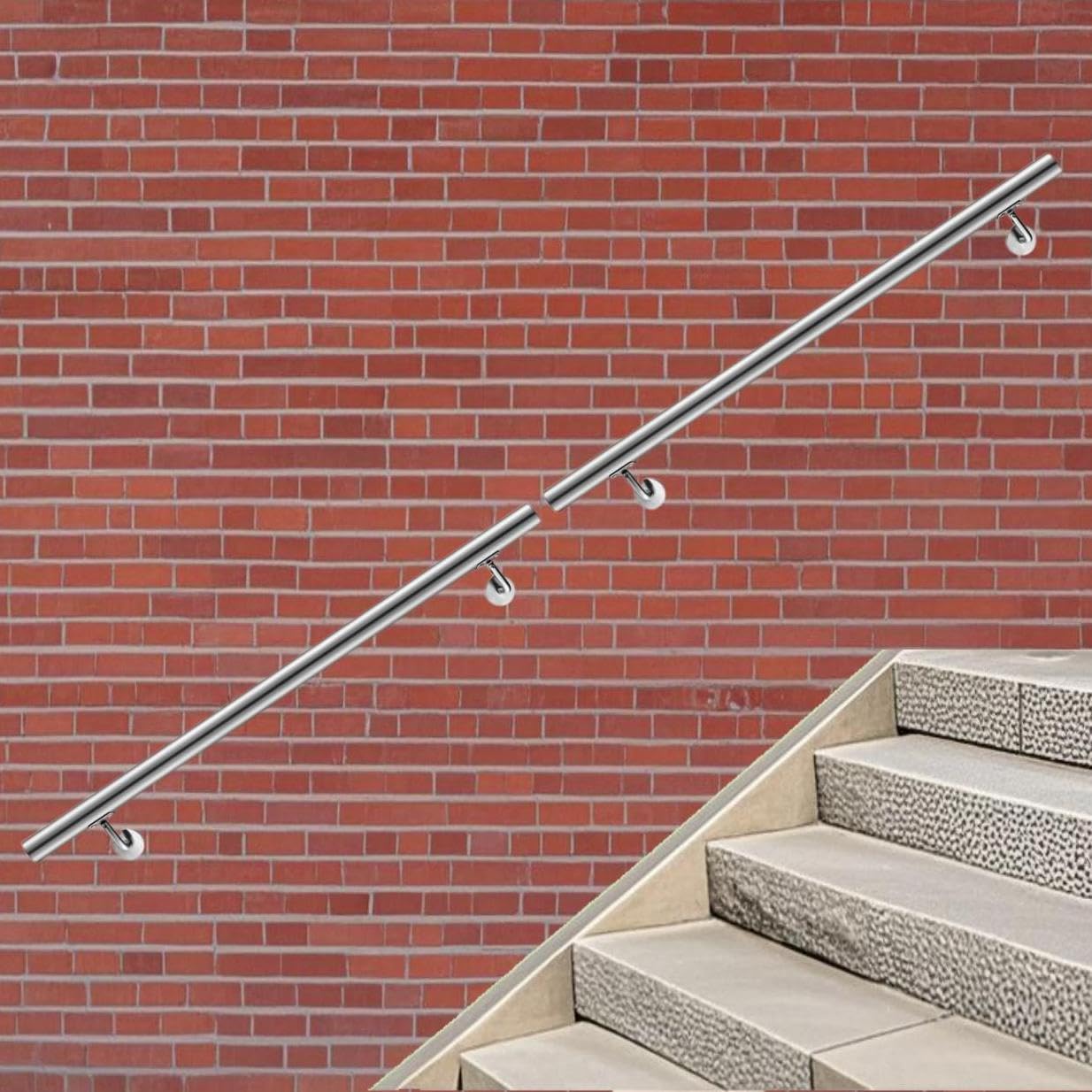 180cm 304 Stainless Steel,Wall Mount Stair Handrail Indoor & Outdoor Use