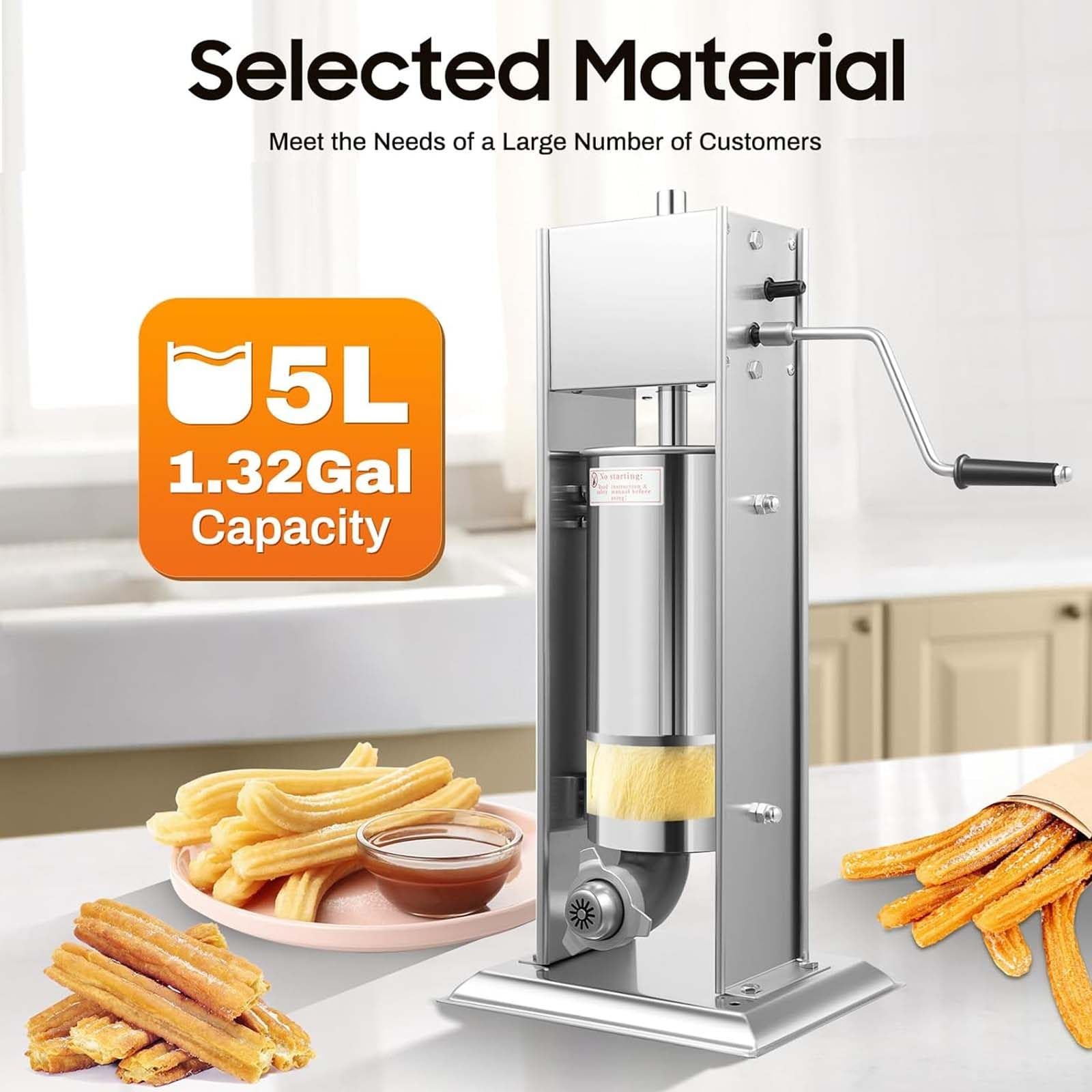Machine à Churros Professionnelle, 5 L, En Acier Inoxydable, Pour La Fabrication De Churros Et Donuts Espagnols, Robuste, Verticale De Comptoir, Double Vitesse, Avec 4 Buses