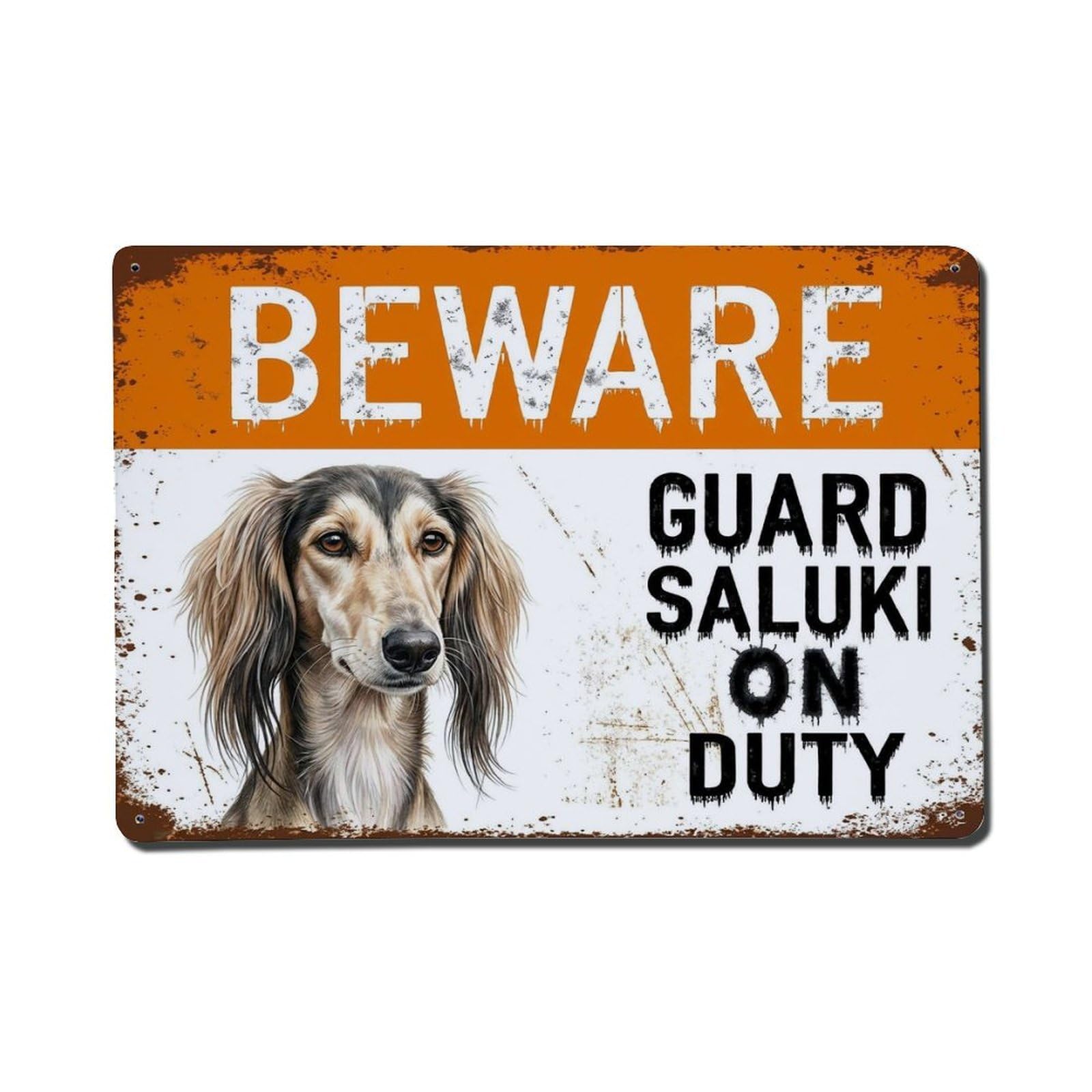 Vintage Funny Saluki Guard Beware of Dog Fence Metal Tin Sign