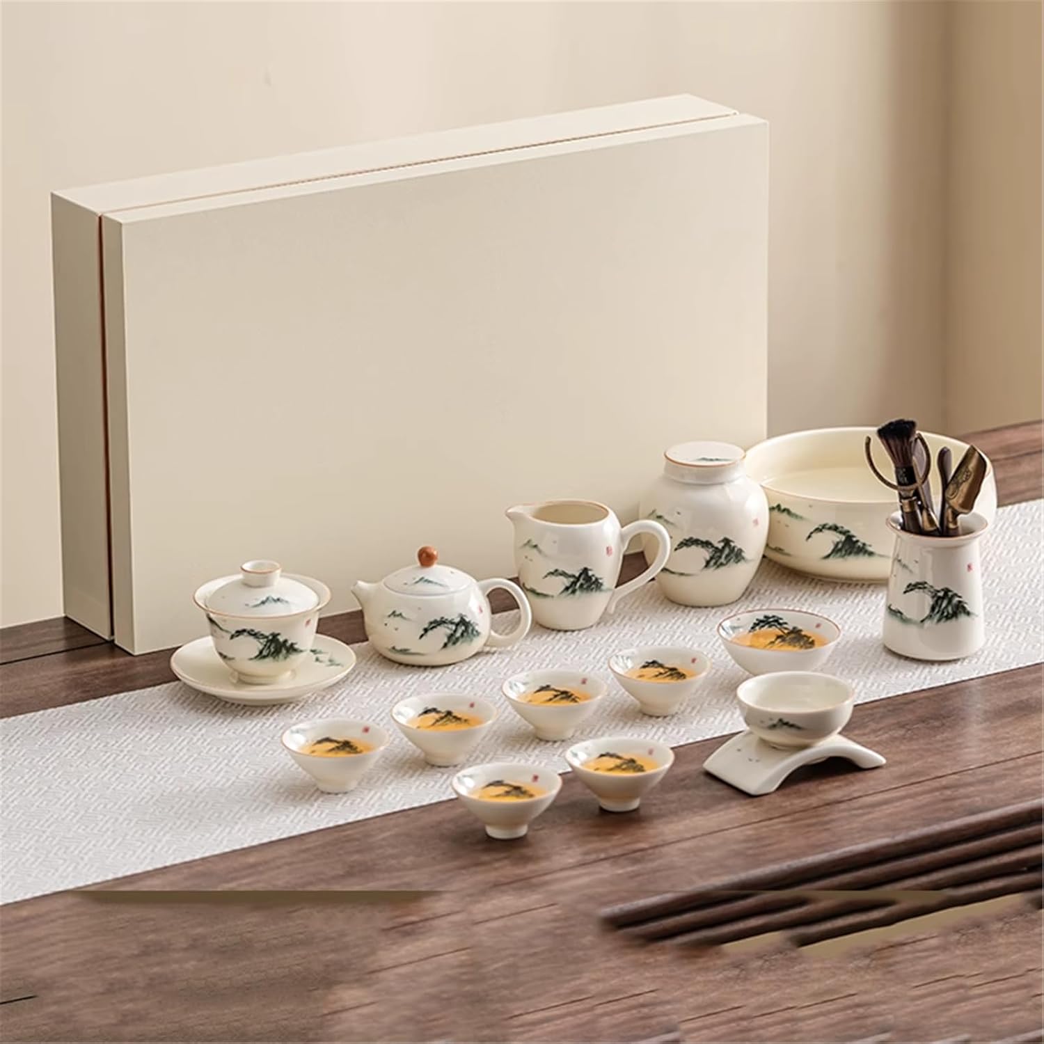 Gongfu Tea Set, Home Office Ceramic Side-Handle Tea Pot Covered Bowl Tea Cup Complete Set-set1