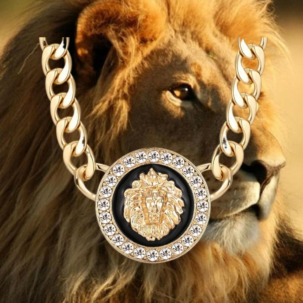 Women's Hip Hop Basketball Wives Lion Head Chunky Chain Choker Necklace Crystal Statement Linked Necklace Party Costume Outfit Cocktail Animal Jewelry - Image 4