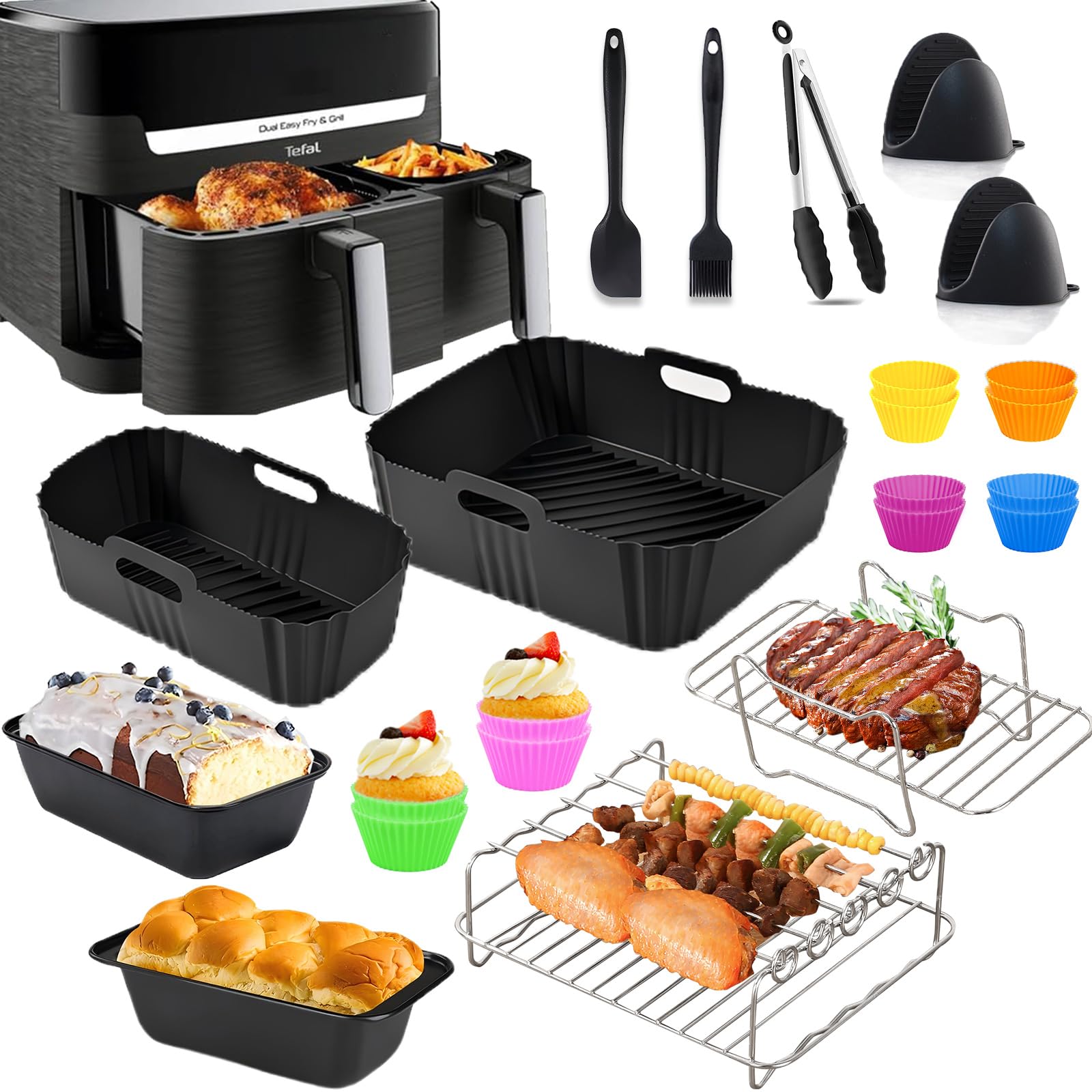 Teglie Silicone per Friggitrice ad Aria per Moulinex Easy Fry Xl Surface, Contenitori per Friggitrice ad Aria Accessori per Moulinex Xl AL4018F0 o Tefal Easy Fry XL Surface