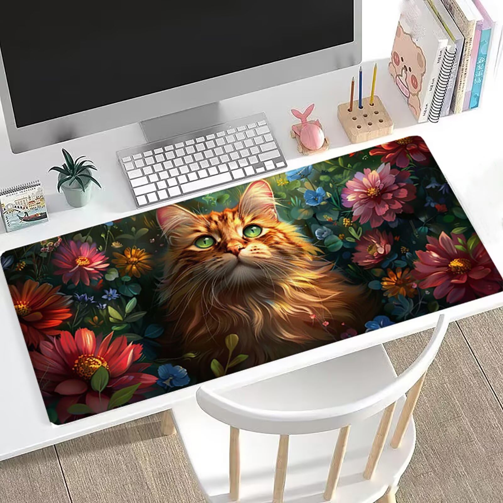 Piwonia Mata Biurko XXL 1200 x 600 mm Kot Podkładka Pod Mysz Duża Podkładka Pod Mysz Wodoodporny Ochraniacz Na Stół Podkładka XL z antypoślizgową podstawą, Nowoczesne akcesoria biurowe Prezent dla