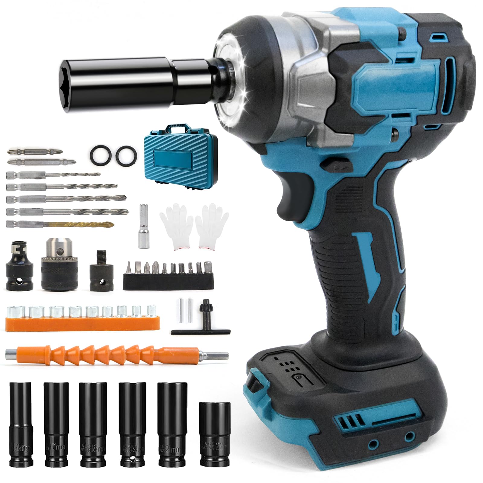 Llave de Impacto Inalámbrica Brushless 700Nm Atornillador Impacto Compatible con Makita 18V Batería Brushless Pistola de Impacto Bateria 1/2 Pistola de Impacto Electrica, 6 Tomas de Impacto