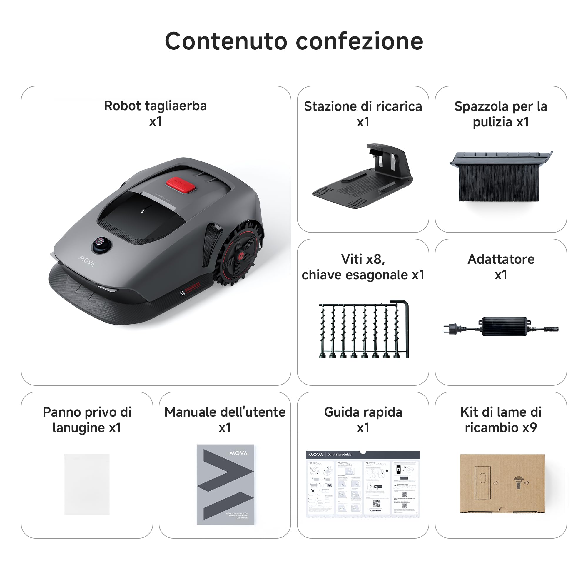 MOVA 1000 Robot Tosaerba Senza Filo Perimetrale, Mappatura 360° 3D LiDAR per 1000 m², Ostacoli Intelligenti, App Control, Ruote Fuoristrada, Taglio a U, Ricarica Rapida