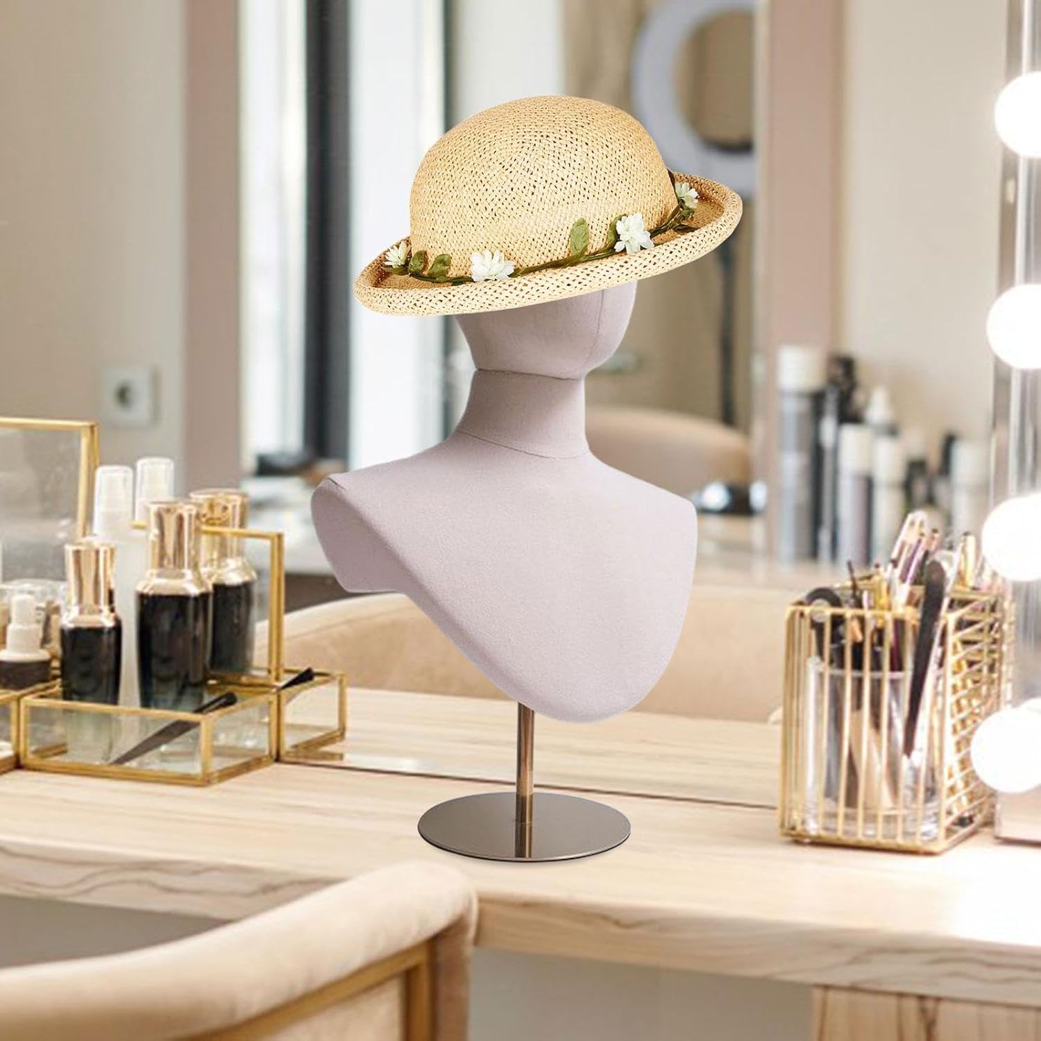 Hat Display Model Mannequin Head Decorative Multifunctional Manikin Head Holder for Cap Eyeglasses Headwear Headband, Gold Base
