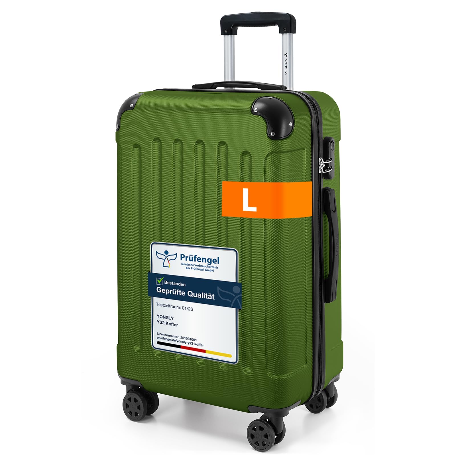 YONSLY Gepäck Reisekoffer, Trolley Rollkoffer Handgepäck, Hartschalenreisekoffer mit 360° Lenkrollen, Zahlenschloss, Mehrstufiger Teleskopgriff