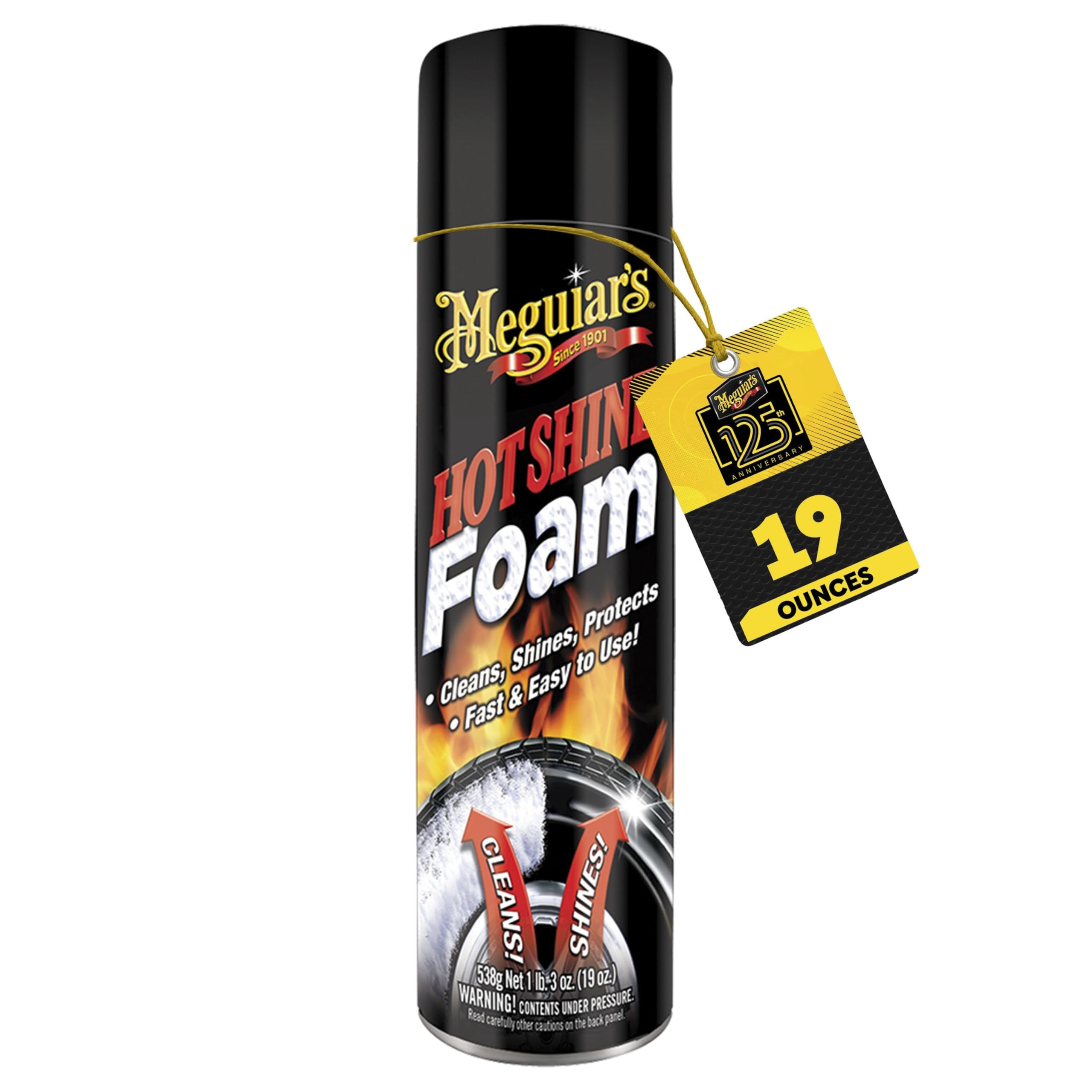 Meguiar's Hot Shine Tire Foam - High Goss Tire Shine that Cleans, Shines, and Protects in One, Deep, Black Shine with Conditioners and UV Protection to Help Keep Tires Looking Like New, 19 Oz Aerosol - tire and wheel care | Mubboo