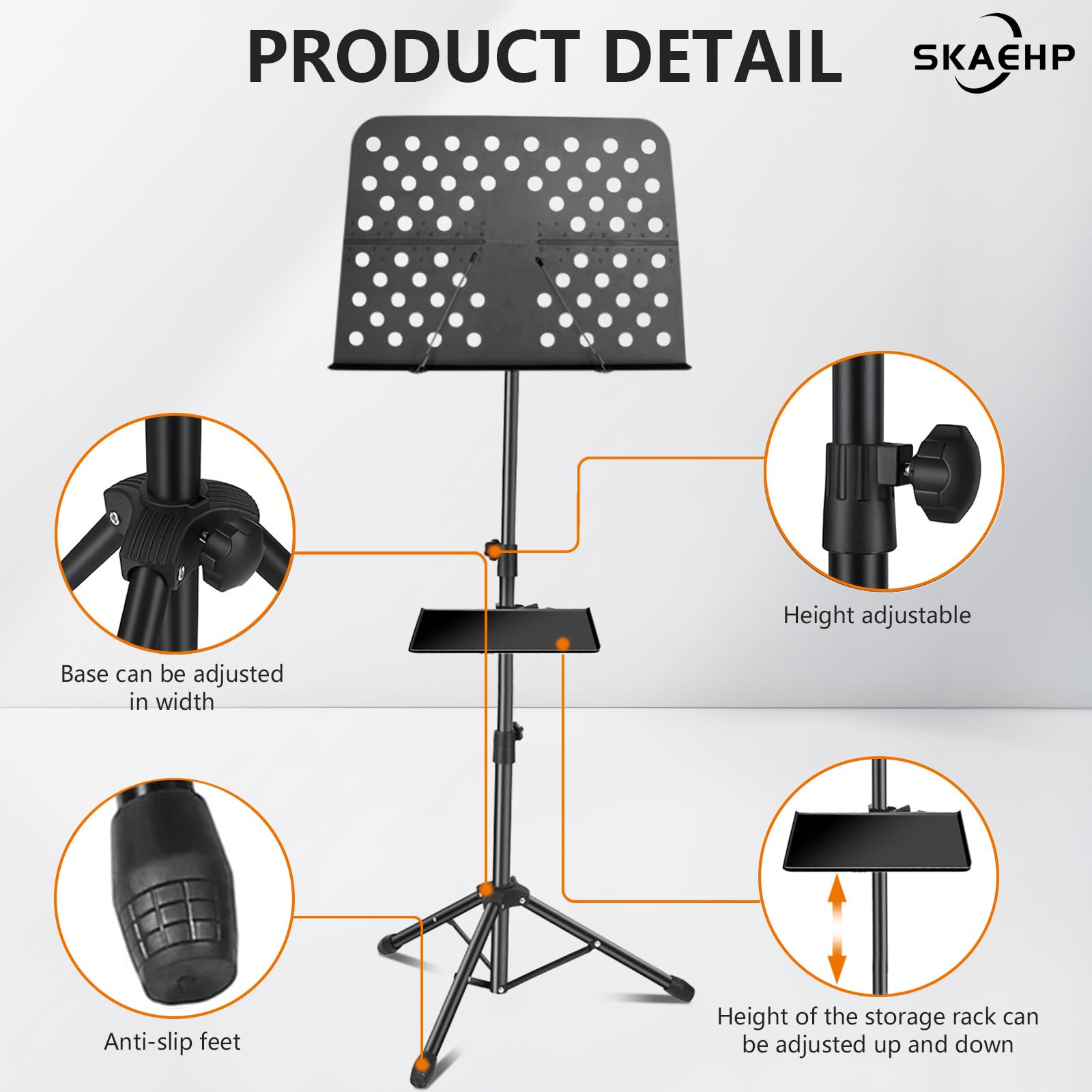 Soporte de música de metal con luces, con luces de doble cabeza, alta estabilidad, altura ajustable y viene con una funda de transporte (70 - 150 cm).