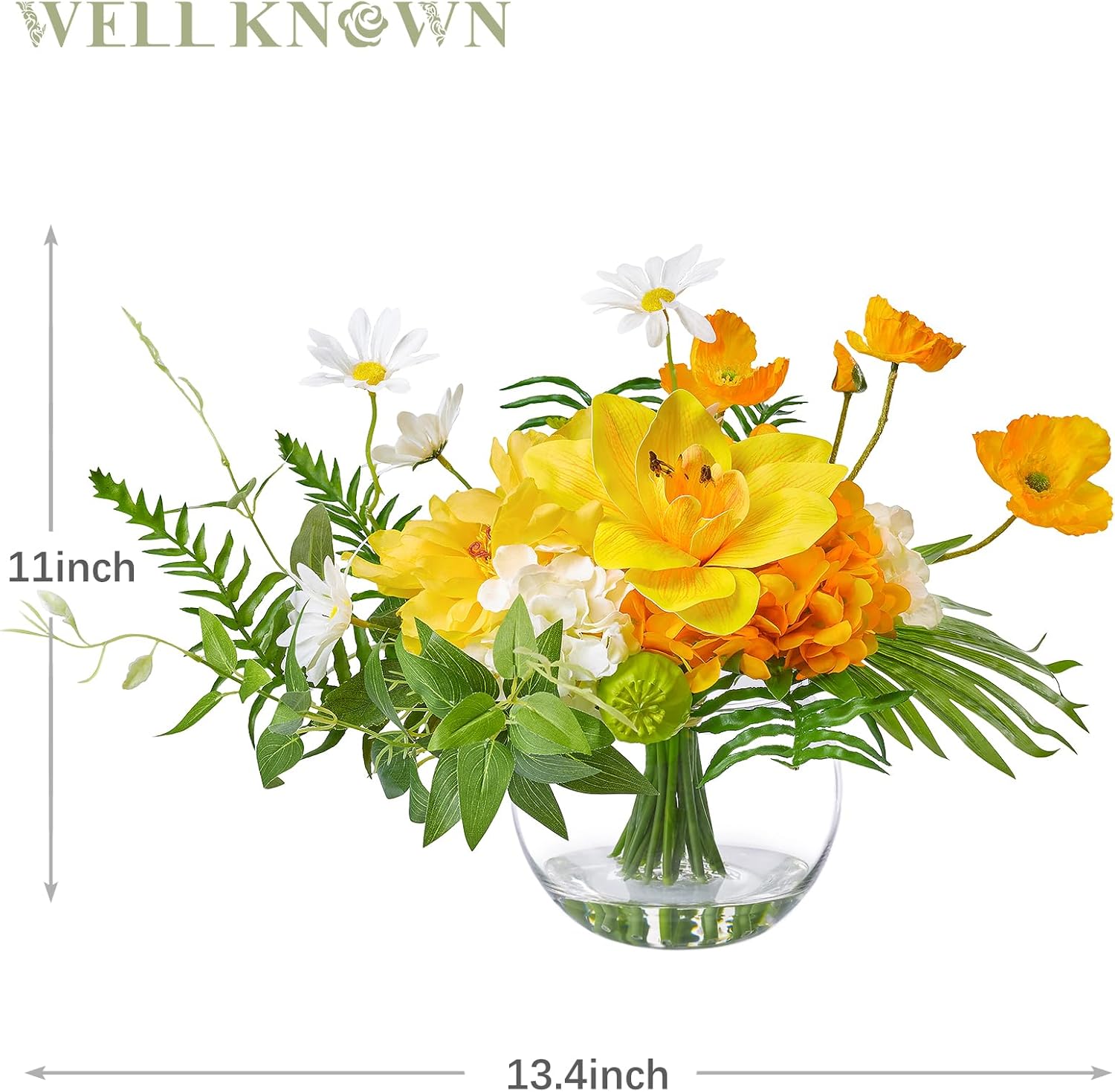 WELL KNOWN Artificial Silk Flowers in Glass Vase for Dining Table Decor, Tropical Orange Orchid Flowers Bouquet Arrangement with Faux Water for Home Office Wedding Party Dining Table Centerpieces Gift - Image 6