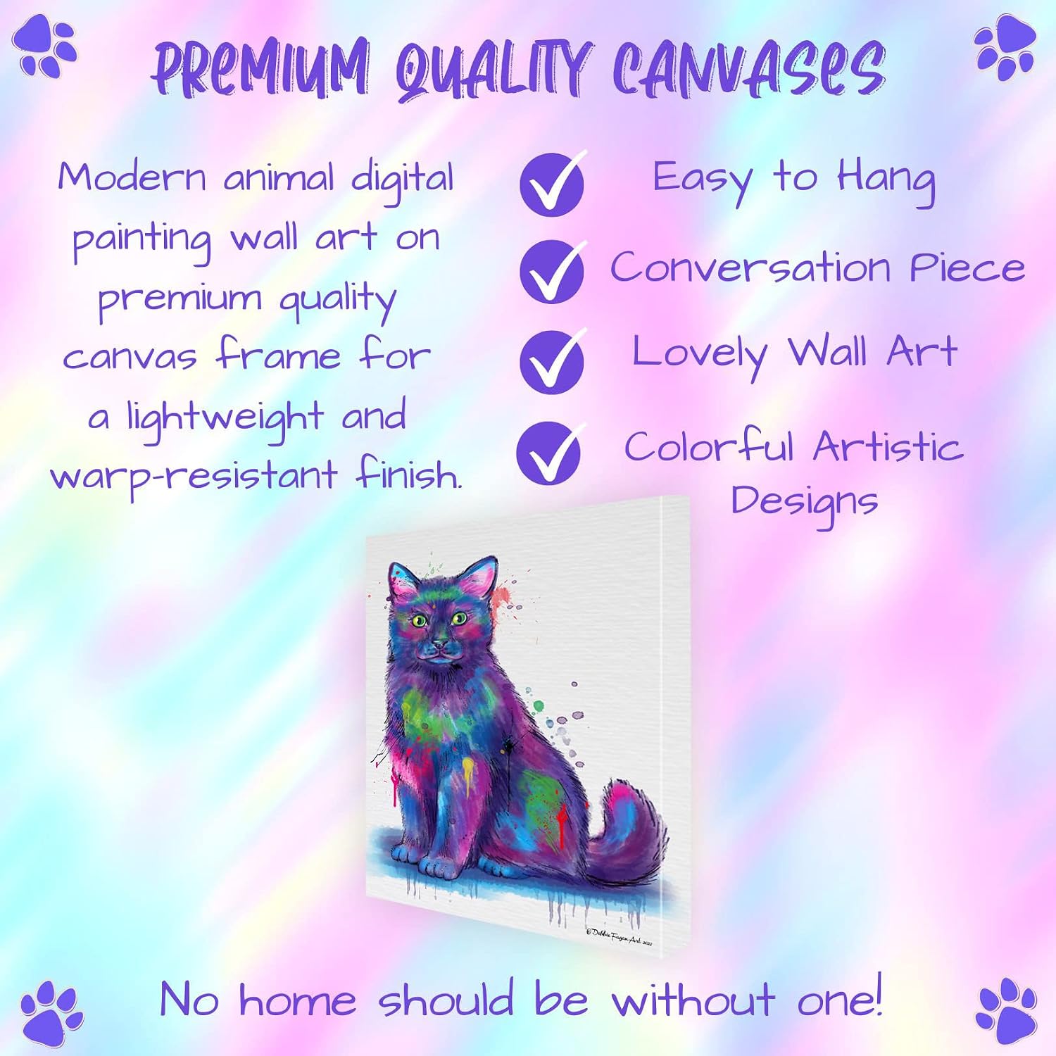 Watercolor with Black Cats Canvas Wall Art - Premium Quality Ready to Hang Room Decor - Black Floating Framed 24" x 24"