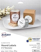 Vista 1 de Avery Etiquetas redondas imprimibles con Sure Feed, 2.5" de diámetro, blanco brillante, 90 etiquetas personalizables (22830)