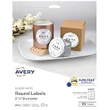 Avery Printable Round Labels with Sure Feed, 2.5" Diameter, Glossy White, 90 Customizable Labels (22830) – view 1