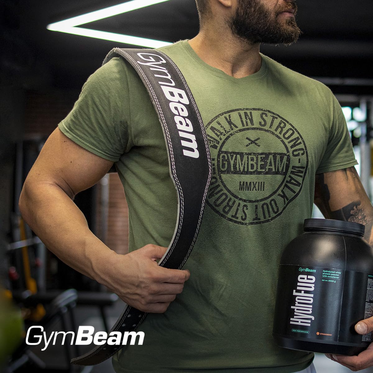 GymBeam Cintura da Palestra Ronnie, Cintura da Palestra per Uomo, Cintura da Powerlifting, Realizzata in Pelle Flessibile, Resistente e Durevole, Imbottita in Gommapiuma