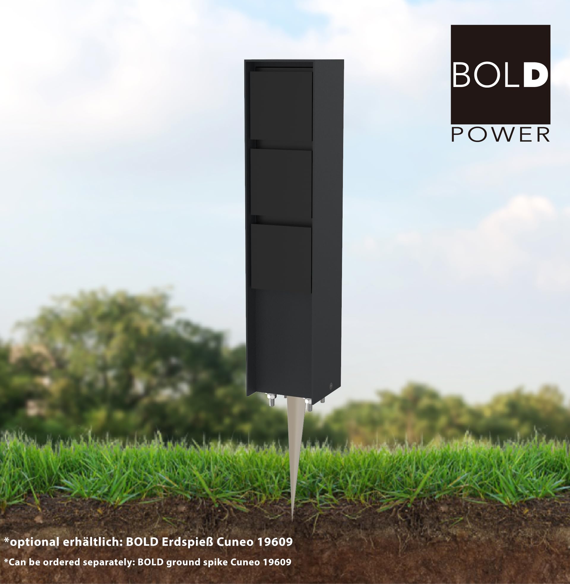 Bold Abano Außen-Steckdose Garten 3-Fach Steckdosensäule Anthrazit | 3680W Energie-Säule aus Alu-Druckguss, 33cm hoch, IP44 Outdoor Stromsäule, inkl. Montagematerial & Kindersicherung