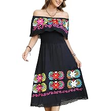 Mexican Dress for Women Embroidered Traditional Floral Fiesta Off The Shoulder Dresses Diverse Embroidered Patterns
