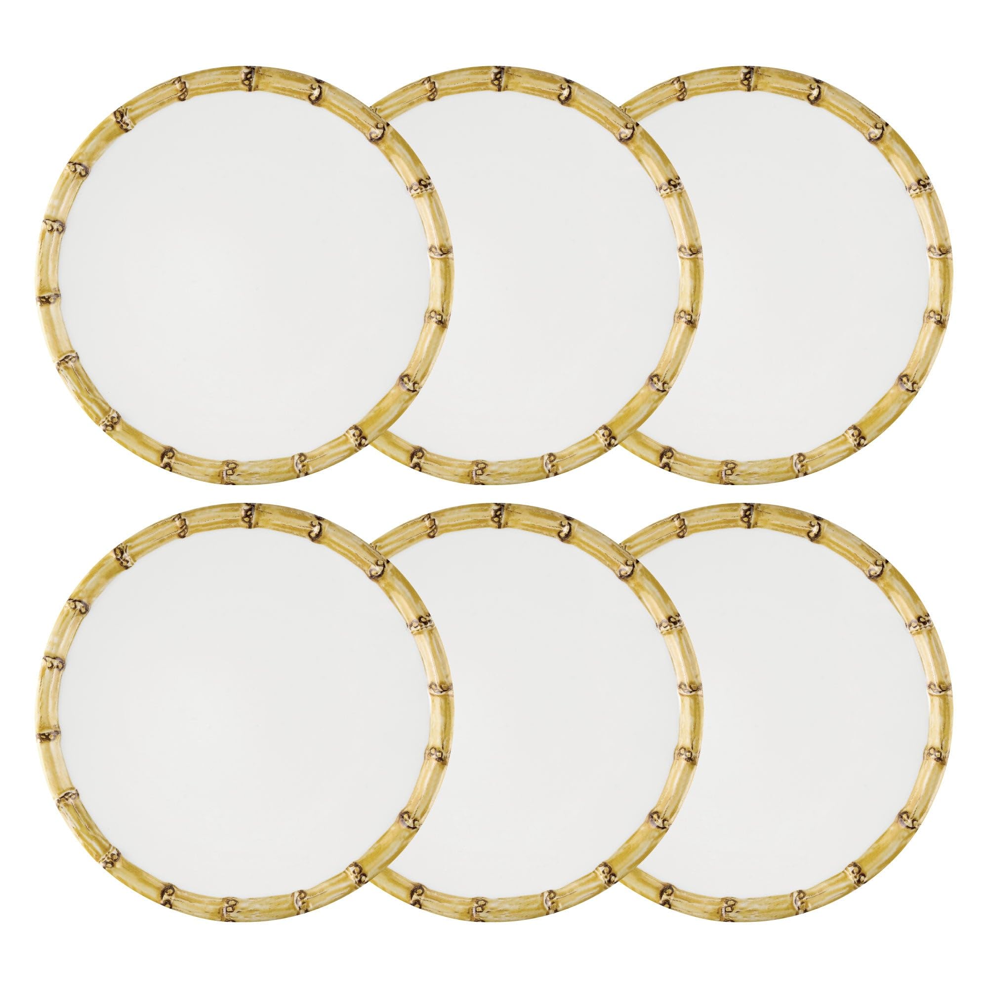 UP UPware - Set di 6 piatti rotondi in melamina di bambù, con bordo in bambù, per risotti, pasta e insalata, senza BPA, lavabili in lavastoviglie, colore bianco, 22,9 cm