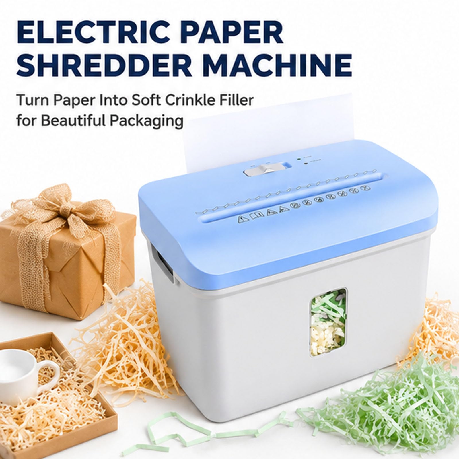 7,5 L Elektryczna Niszczarka Papieru w Zygzak, do Wypełniacza Prezentowego | 2 szczotki kręcące 25 / 75g papieru, skrzyżownica papieru do użytku domowego, ochrona przed przegrzaniem