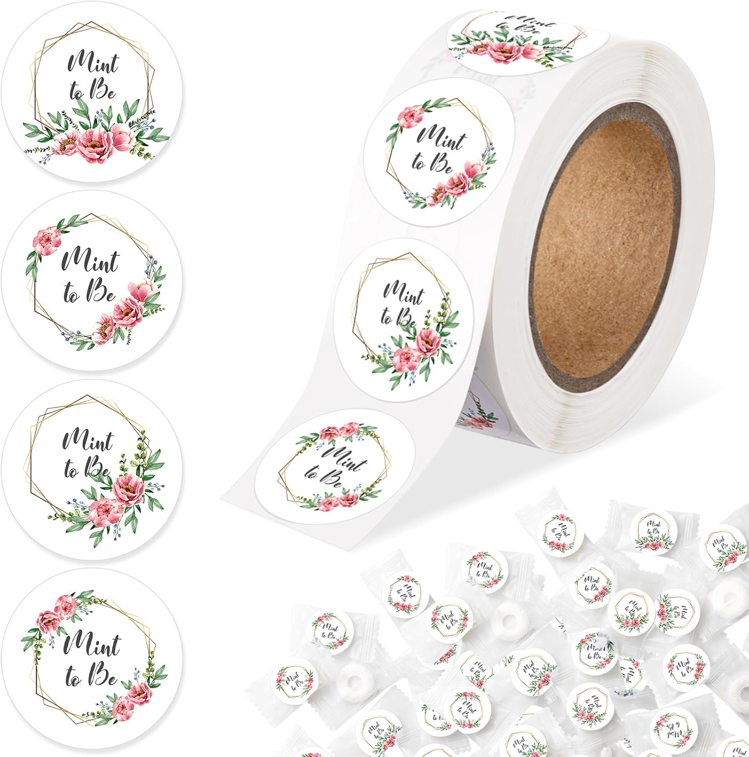 Colarr 500 Pcs 1 Inch Mint to Be Label Stickers Wedding Party Favors Labels Round Botanical Theme Wedding Favors Stickers for Bridal Shower, Party, Applied to Candy, Chocolate Gift Bags(Flower)