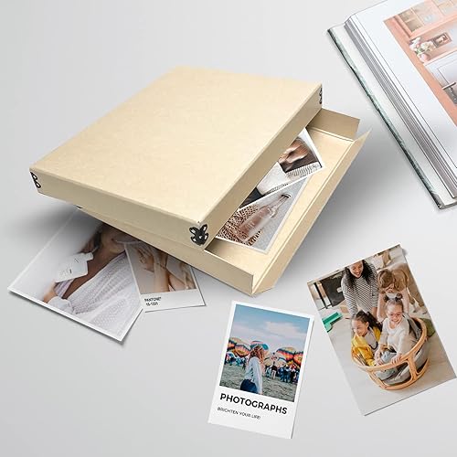 Miniatura 9 de Lineco, Caja de almacenamiento de museo Tan de 8 x 10 pulgadas con tapa extraíble y diseño frontal caído, libre de ácido con borde de metal. Protege