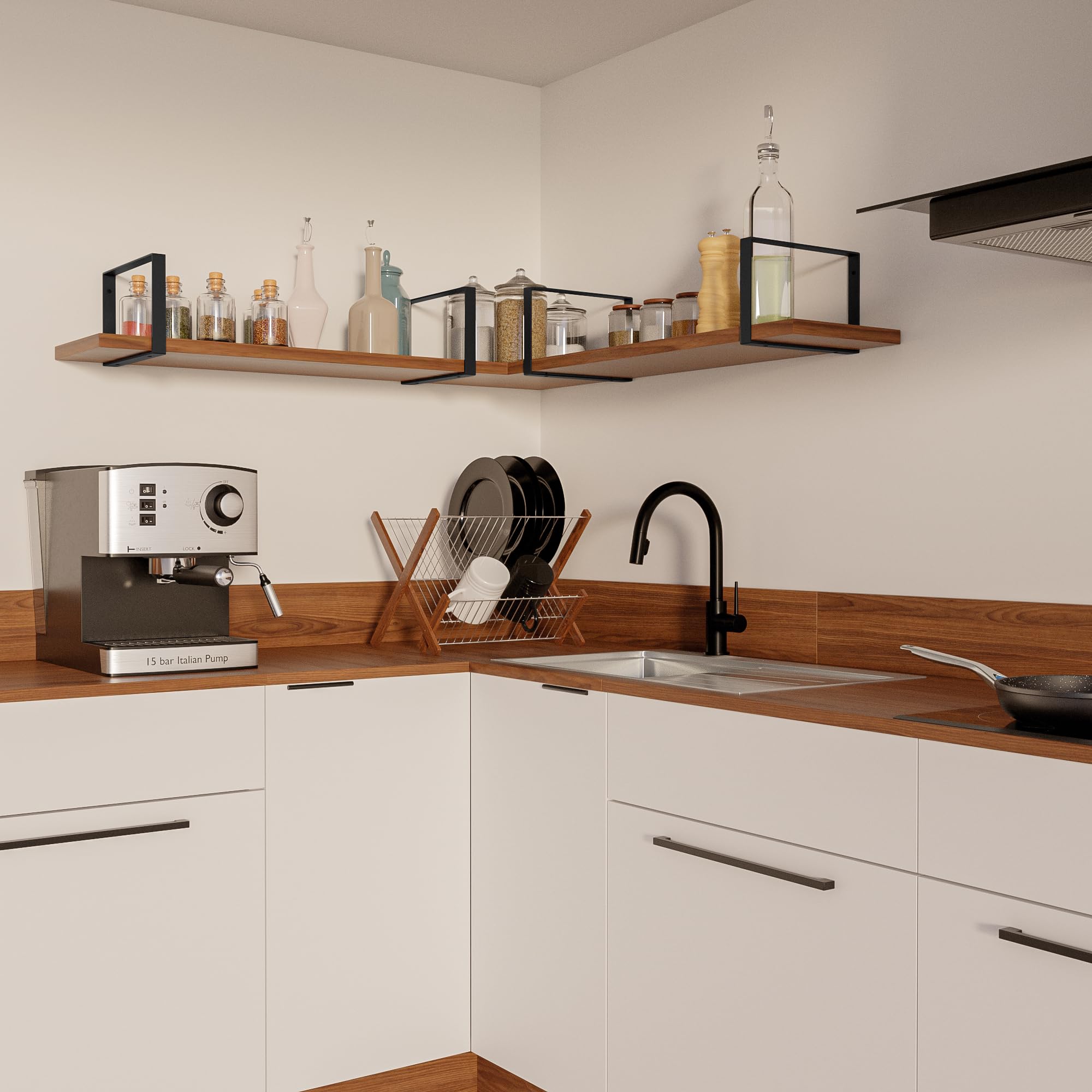 Amig - Zestaw 4 prostokątnych uchwytów do regałów przemysłowych - 211 x 311 x 30 mm - Czarna matowa stal - Stojak ścienny - Funkcjonalna i wytrzymała konstrukcja - Idealny do regałów ściennych