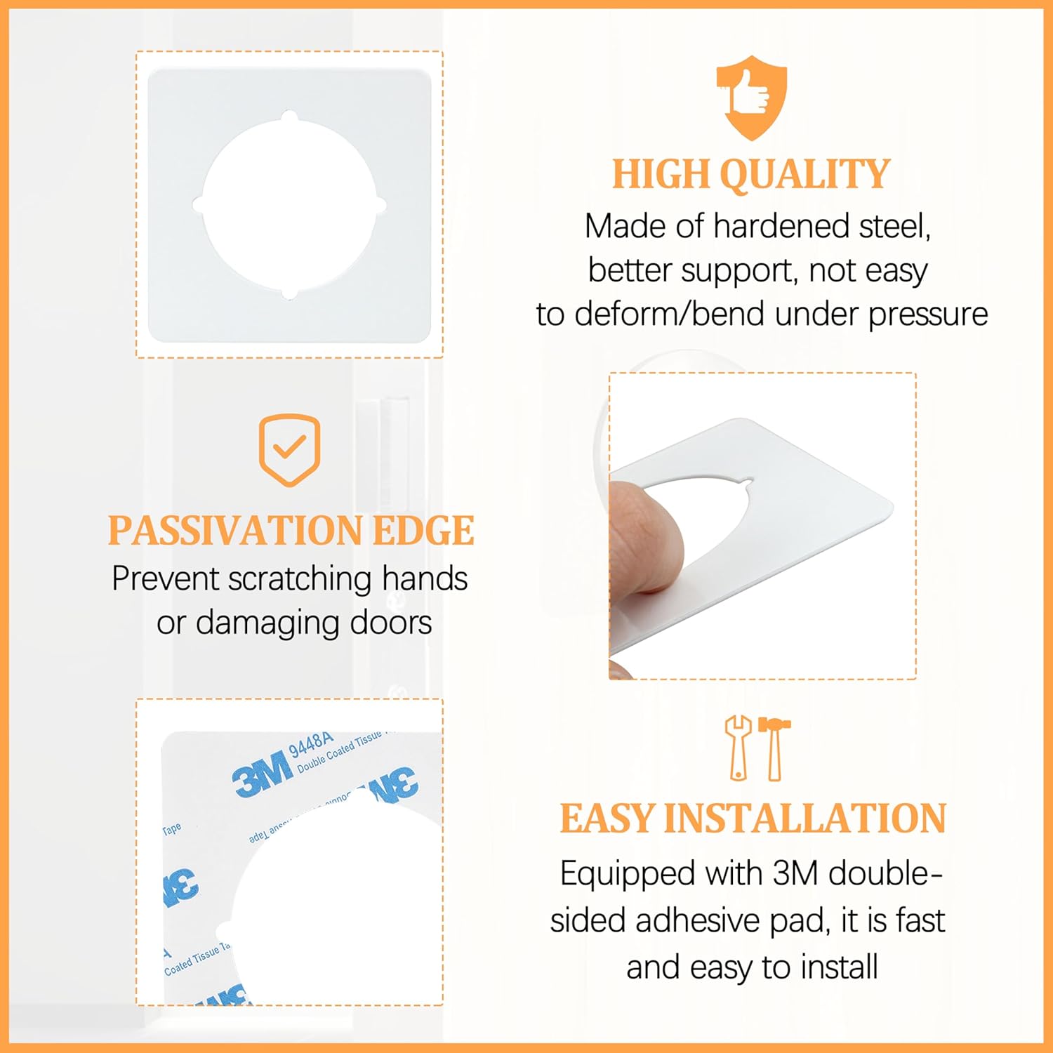 Door Knob Plates Square Version，Door Reinforcement Plate Fits Under Existing Locks Repairing and Reinforcing Loose Door Knob White (2 Pcs with Stickers