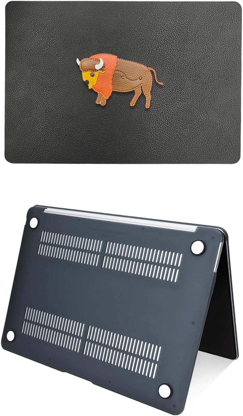 Protective PU and Plastic Hard Shell Cover Compatible with MacBook Pro 14 inch Case 2024 2023 2022 2021 Release M3 A2918 A2992 M2 A2779 M1 A2442 Pro Max,Bison