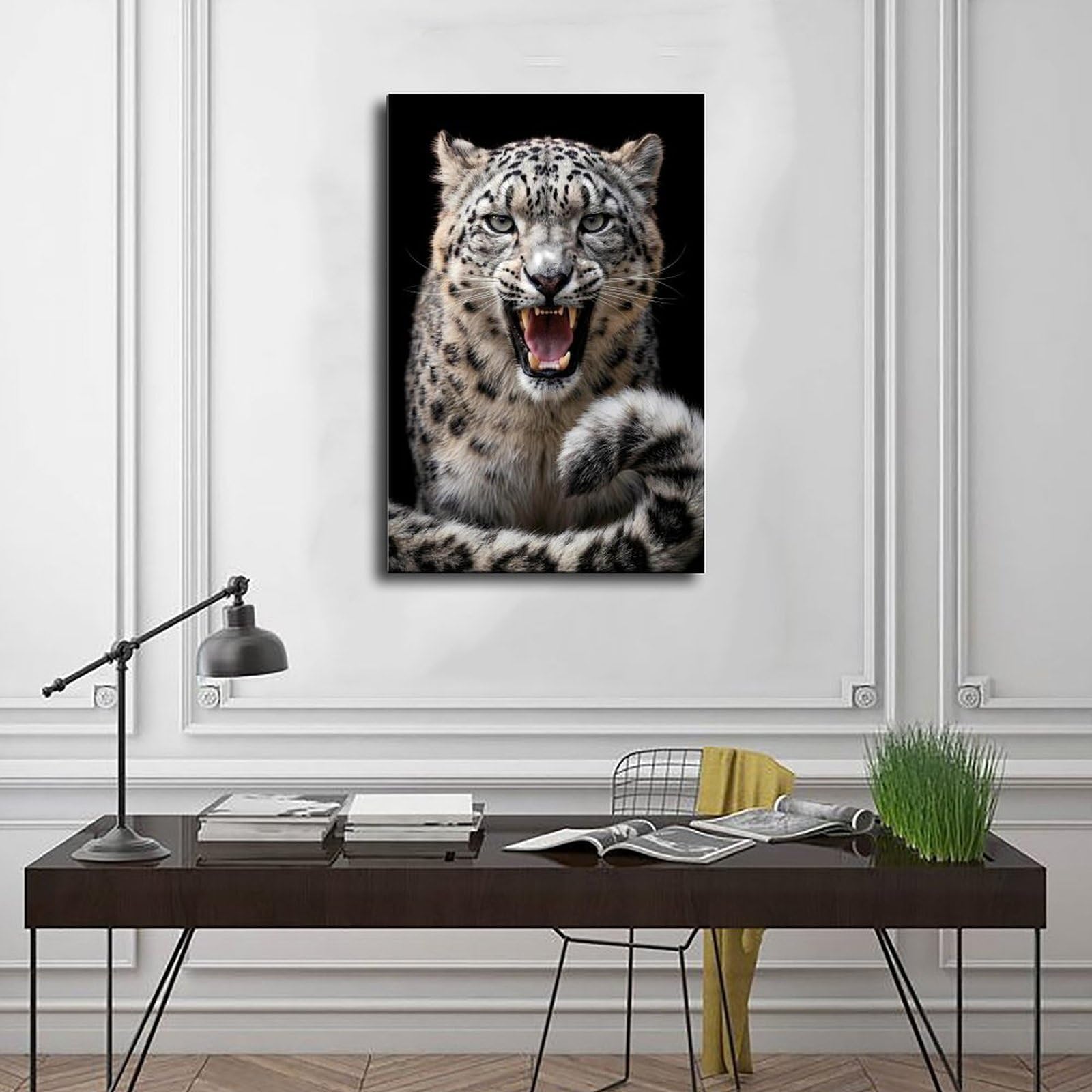 WRTYVE Poster su tela con leopardo delle nevi ruggente, per ufficio, regalo decorativo