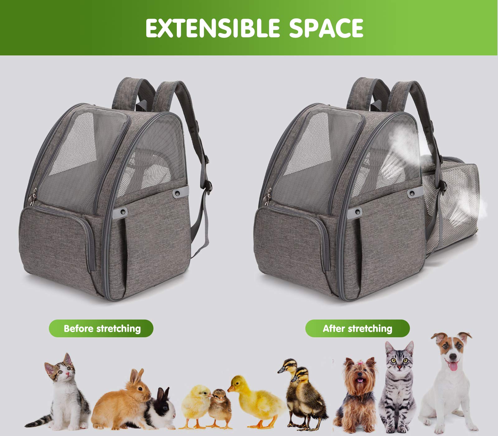PETCUTE Borsa Trasportino per Cani Gatti Estensibile,Borsa da Trasporto per Animali Domestici,Traspirante Trasportino Gatto Cane con Tasche Laterali,Zaini Trasporto Cane per Viaggio Auto Treno