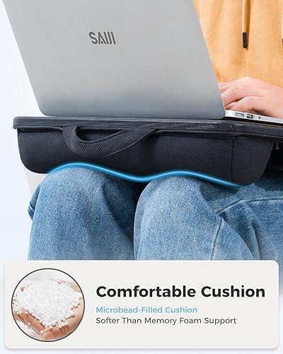 Miniatura 6 de SAIJI Escritorio de regazo para laptop con almacenamiento de cajones, soporte para teléfono, se adapta a portátiles de hasta 15.6 pulgadas