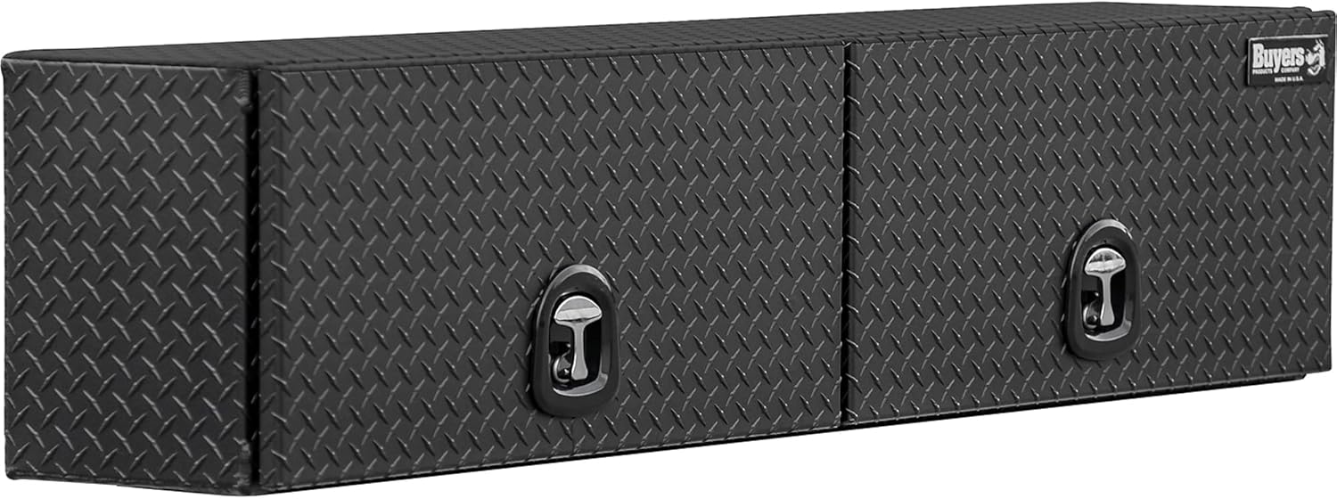 18x16x72 Inch Matte Black Diamond Tread Aluminum Topsider Truck Box with Flip-Up Doors