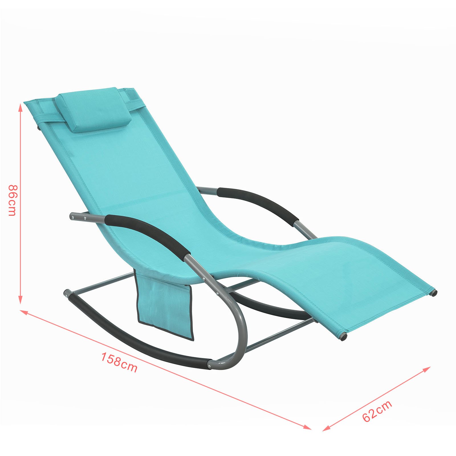 SoBuy Chaise Longue Transat Pliable Jardin Fer – Bain de Soleil Ergonomique à Bascule Relax – Fauteuil Extérieur Confortable Plage pour Terrasse Balcon Camping, Bleu, OGS28-HB