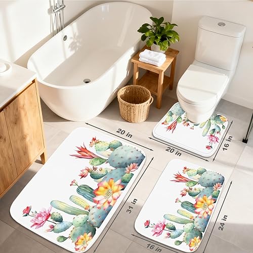 Miniatura 2 de TheBlackSpot Alfombras de baño de flores de cactus tropicales del desierto, 20 x 31 pulgadas, juego de 3 alfombrillas de baño de 16 x 24 pulgadas, 3