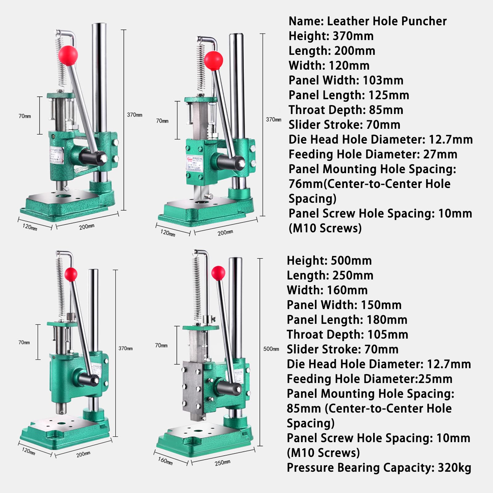 Lederlochstanzer, Manuelle Pressstanze, Höhenverstellbar, Hochleistungsfedern und Rutschfester Griff, Handstanzmaschine für Kunststoffhandwerk und Lederbeschläge 320kg Bearing Capacity - Round