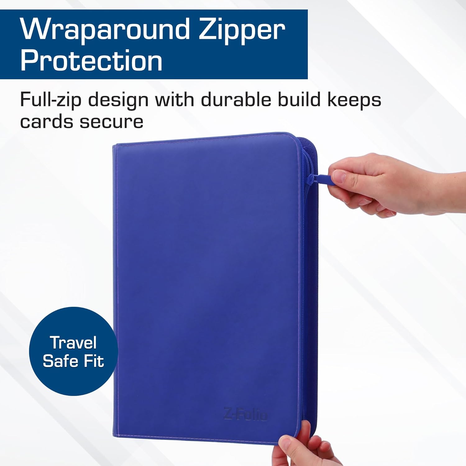 BCW Z-Folio 9-Pocket LX Album - Blue | Secure Zipper Card Organizer | Premium Leatherette Card Collection Binder | Trading Card Binder for Pokemon, MTG, Sport Cards and More