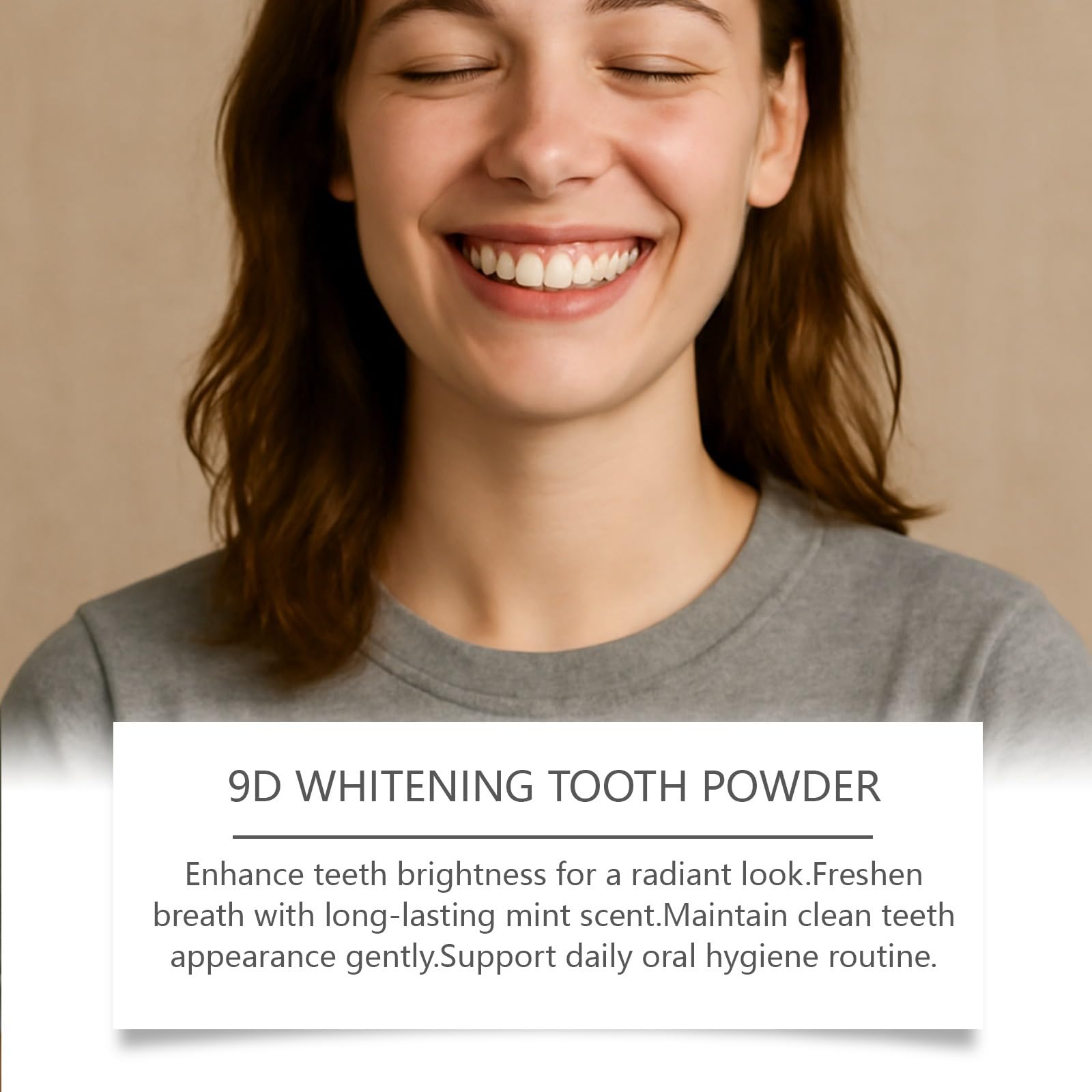 Poudre Blanchissante Dents 9D, Menthe Poivrée & Charbon Actif, 80 g
