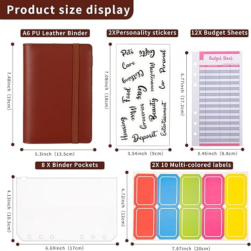Miniatura 2 de Carpeta de presupuesto, organizador de dinero en efectivo, sobres de cuero A6, carpeta de presupuesto con sobres con cremallera (amarillo)