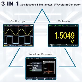 HANMATEK 3 in 1 Handheld Oscilloscope Multimeter 100Mhz Waveform Generator Oscilloscope with 2 Channels 3.5TFT, HANMATEK Stud Finder Wall Scanner Detector with Pro Smart Sensor, Audio Alarm and HD LC
