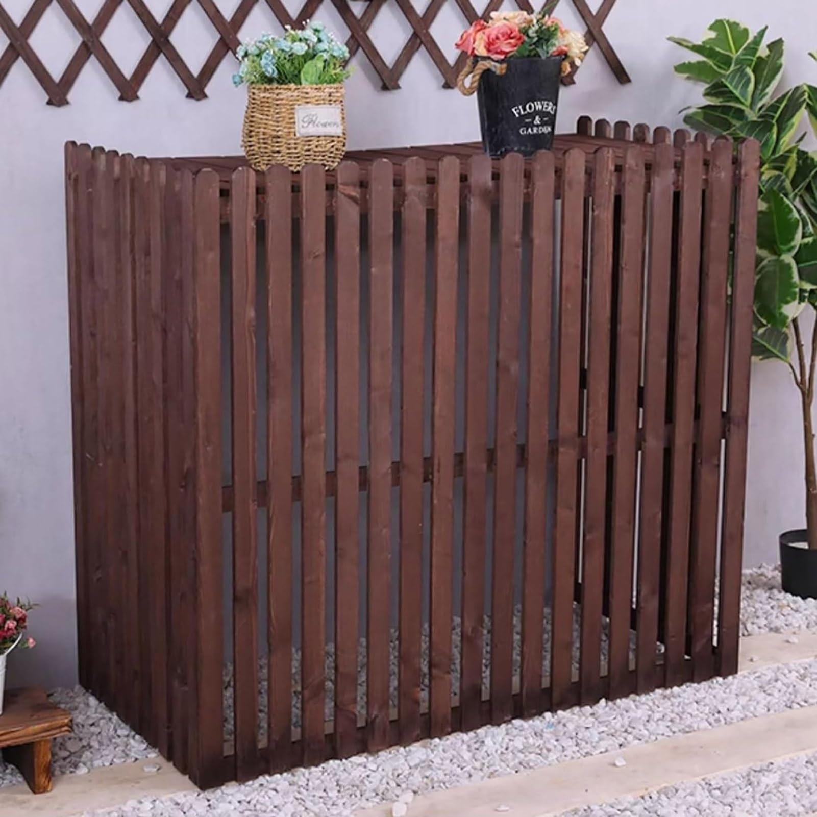 Cache-climatiseur en bois massif marron 105cm, écran décoratif haut de gamme pour extérieur