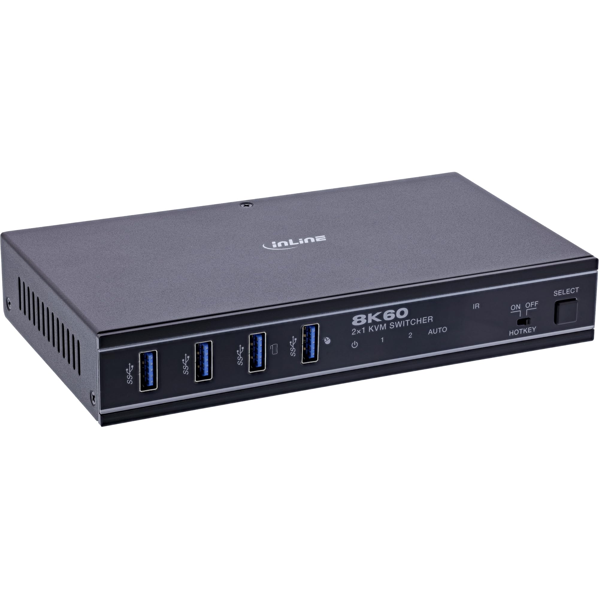 InLine KVM Switch 2-fach HDMI 2.1, 8K@60Hz, USB 3.2, HDR10+, Dolby Atmos, IR & Hotkey Steuerung, RS-232, HDMI Umschalter für 2 PCs, 57885C